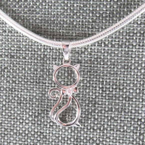 Sterling Silver 925  Cat Pendant Snake Chain 20” - Picture 3 of 9